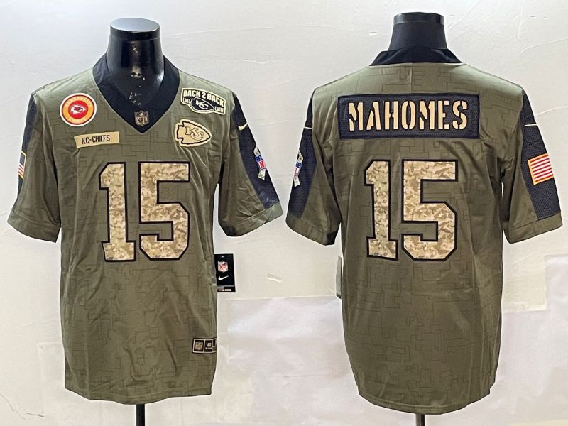 Men Kansas City Chiefs 15 Mahomes Green 2025 Nike Salute to Service Limited NFL Jersey style 14